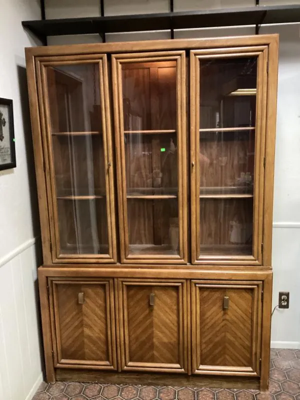 Pecan china hutch with glass doors