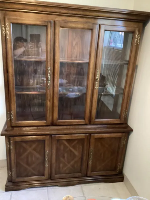 Wood china hutch with glass doors
