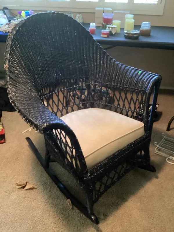 Dark wicker rocking chair