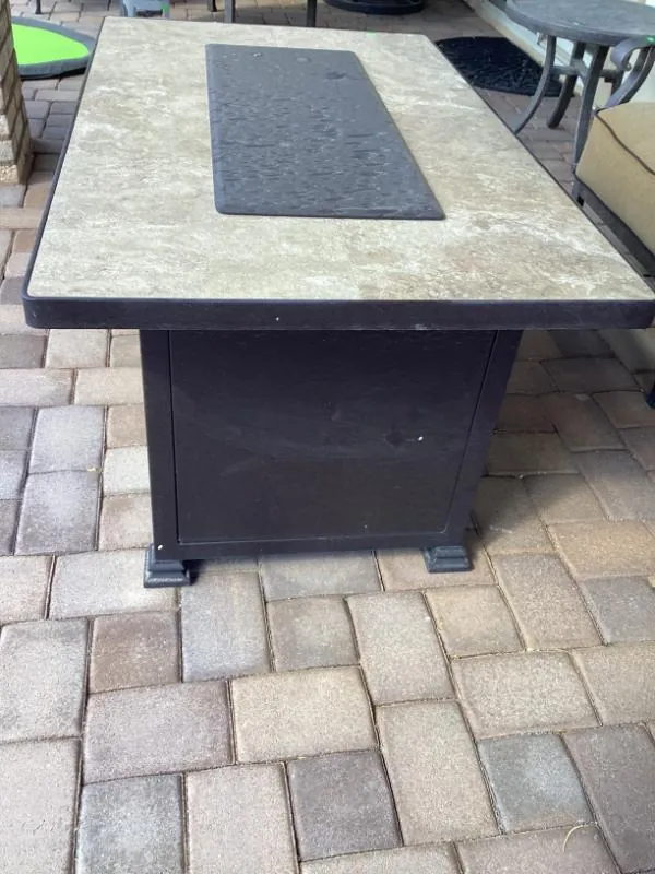 Stone-top rectangular fire pit table