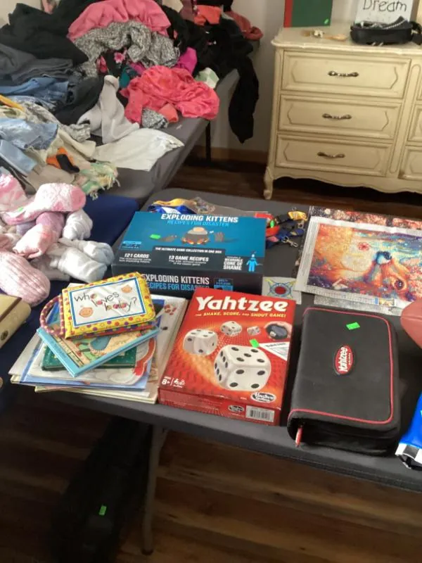 Table of board games and kids' activities