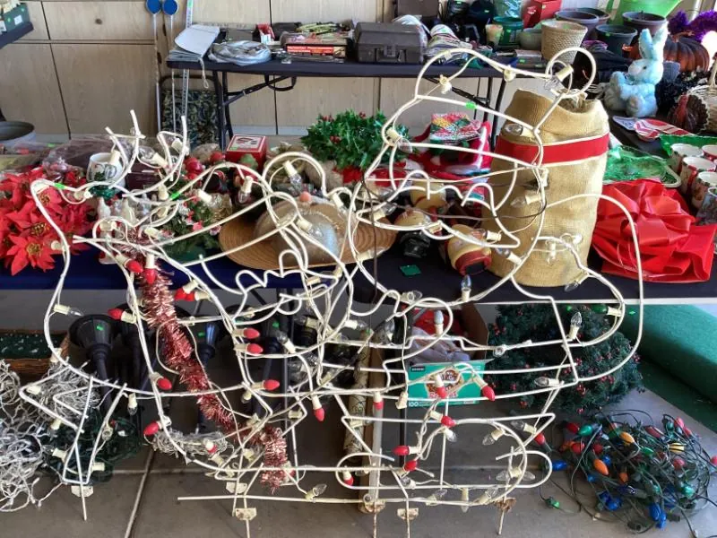Lighted wire reindeer and sleigh decorations