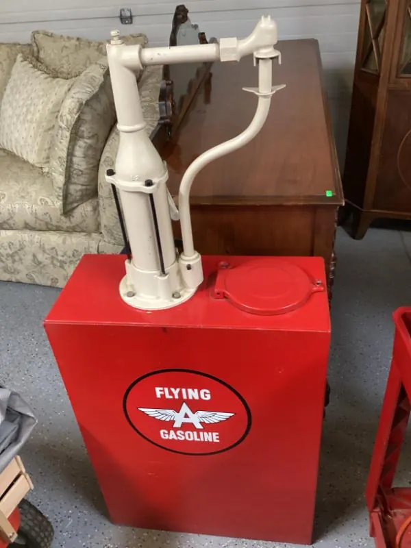 Red Flying A Gasoline cabinet