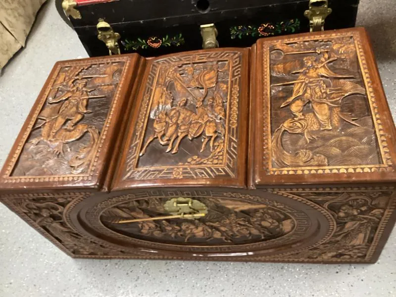 Carved wooden chest