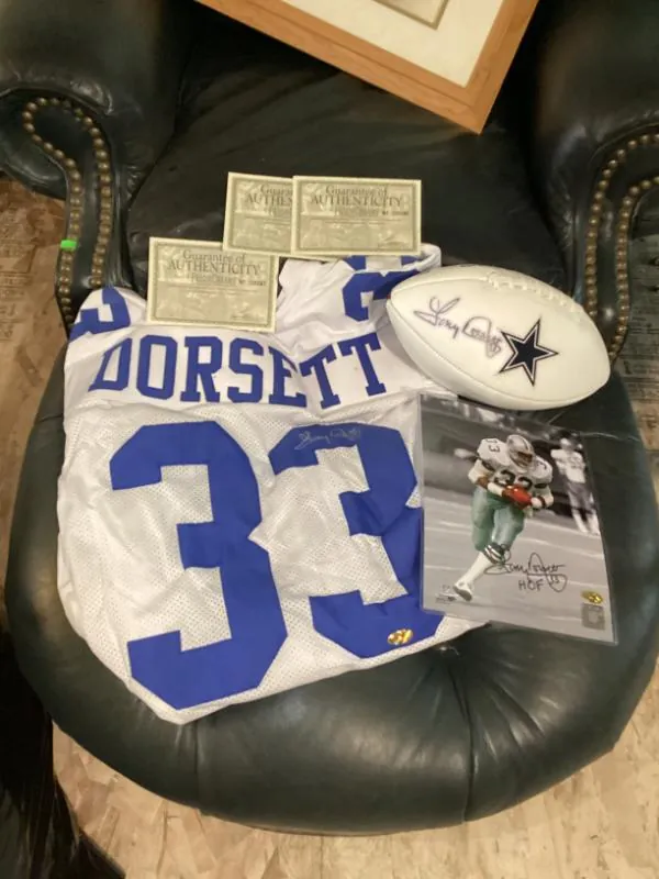 Dorsett #33 Dallas Cowboys jersey with a Cowboys football