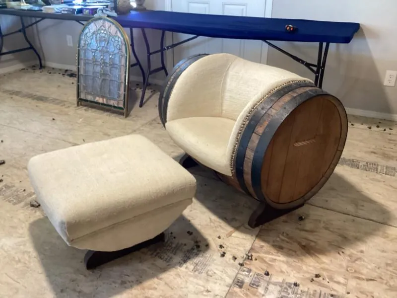 Wine barrel chair and ottoman