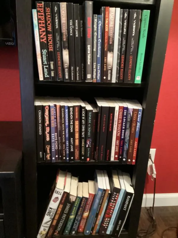 Black bookcase full of books