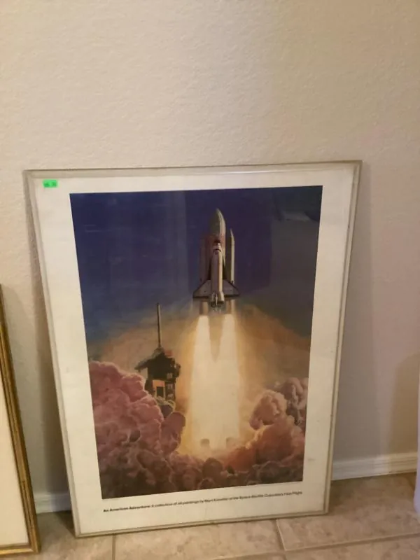 Framed space shuttle launch print