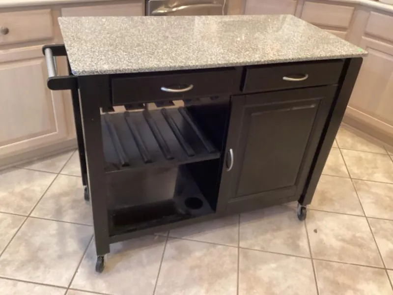 Kitchen island cart with a granite top