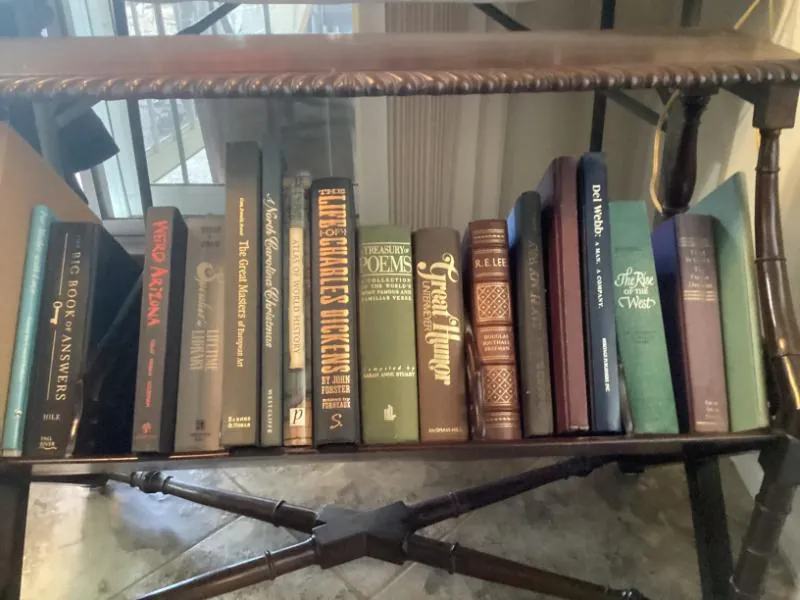 Wood book trough filled with old books