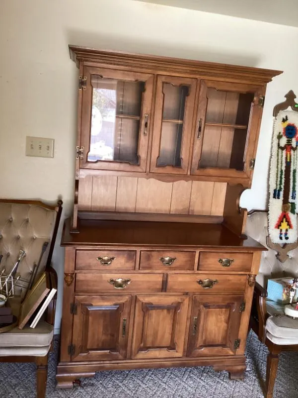 Wood hutch with glass doors