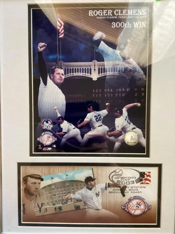 Framed Roger Clemens 300th win display