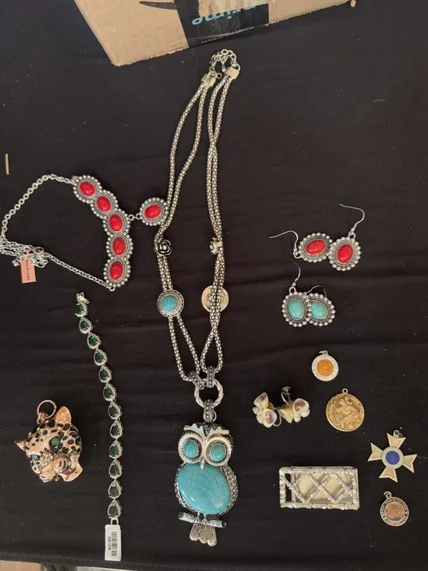 Turquoise owl pendant and other jewelry