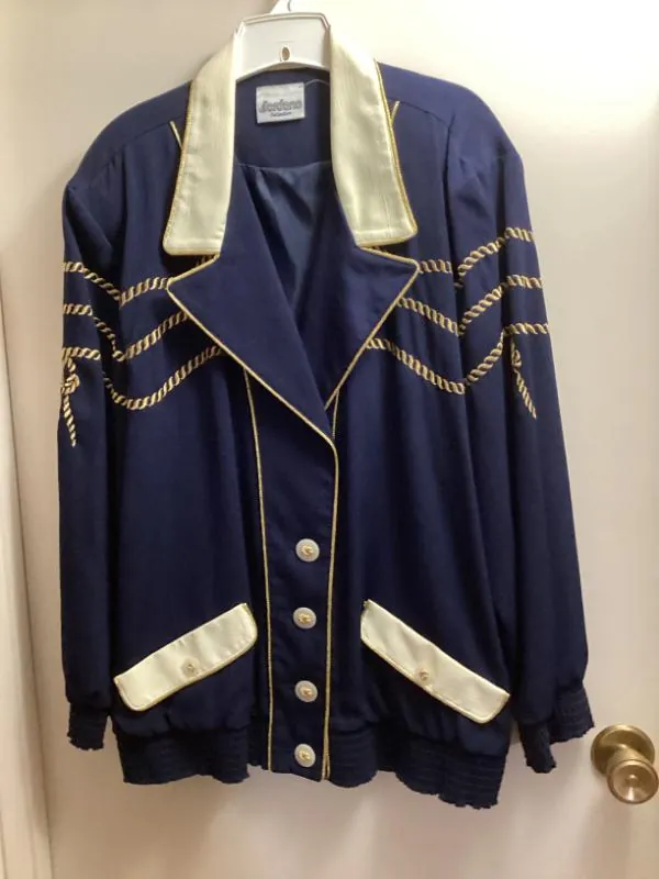 Navy western-style jacket with white trim