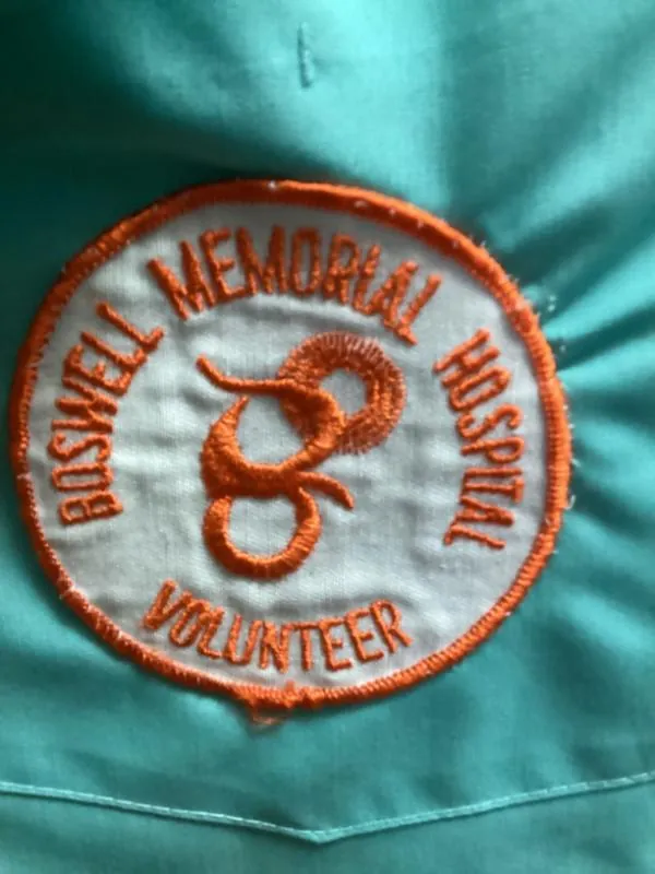 Boswell Memorial Hospital Volunteer patch on a jacket