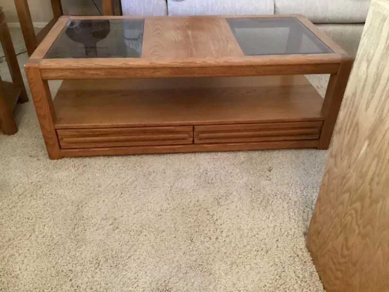 Oak coffee table with glass inserts