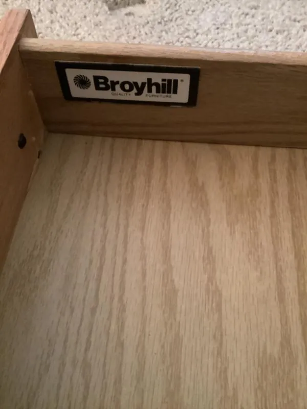 Broyhill label inside a drawer