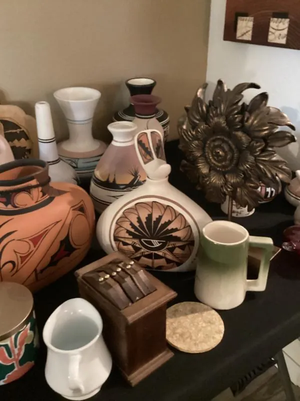 Table of southwestern pottery and decor