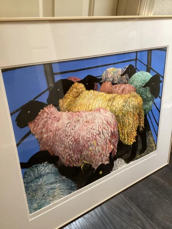 Framed painting of sheep