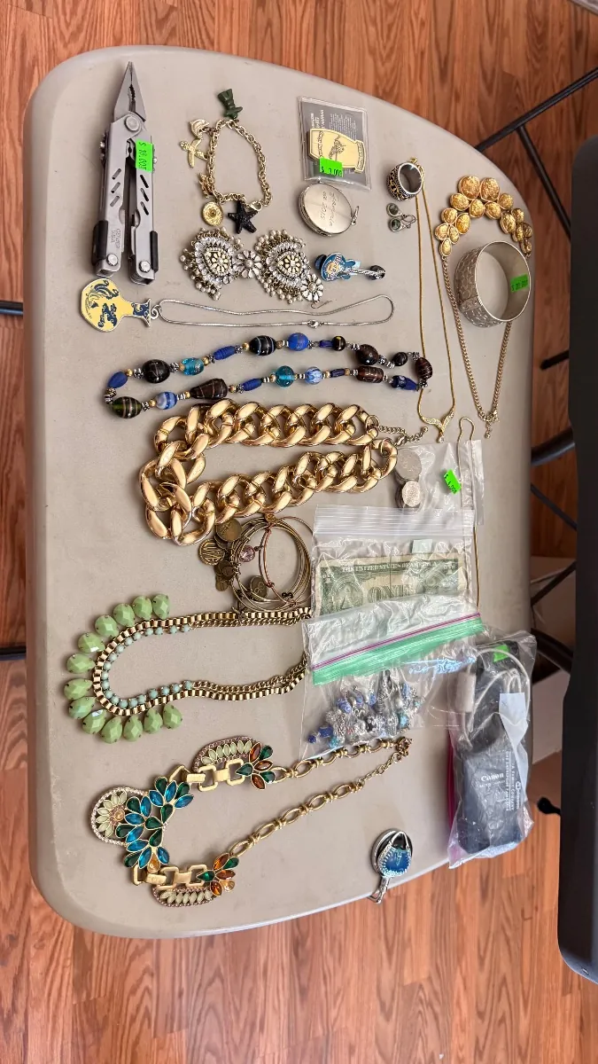 Necklaces and jewelry laid out on a tray