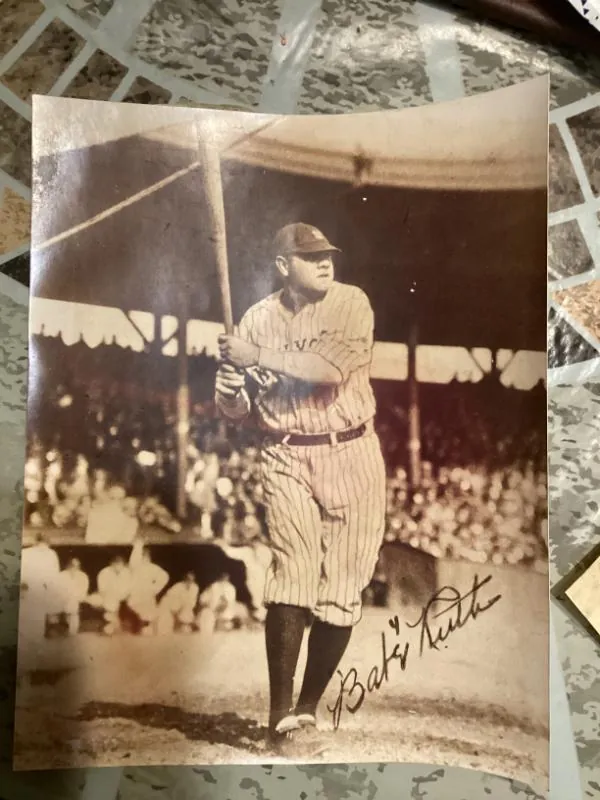 Vintage photo print of a baseball player at bat