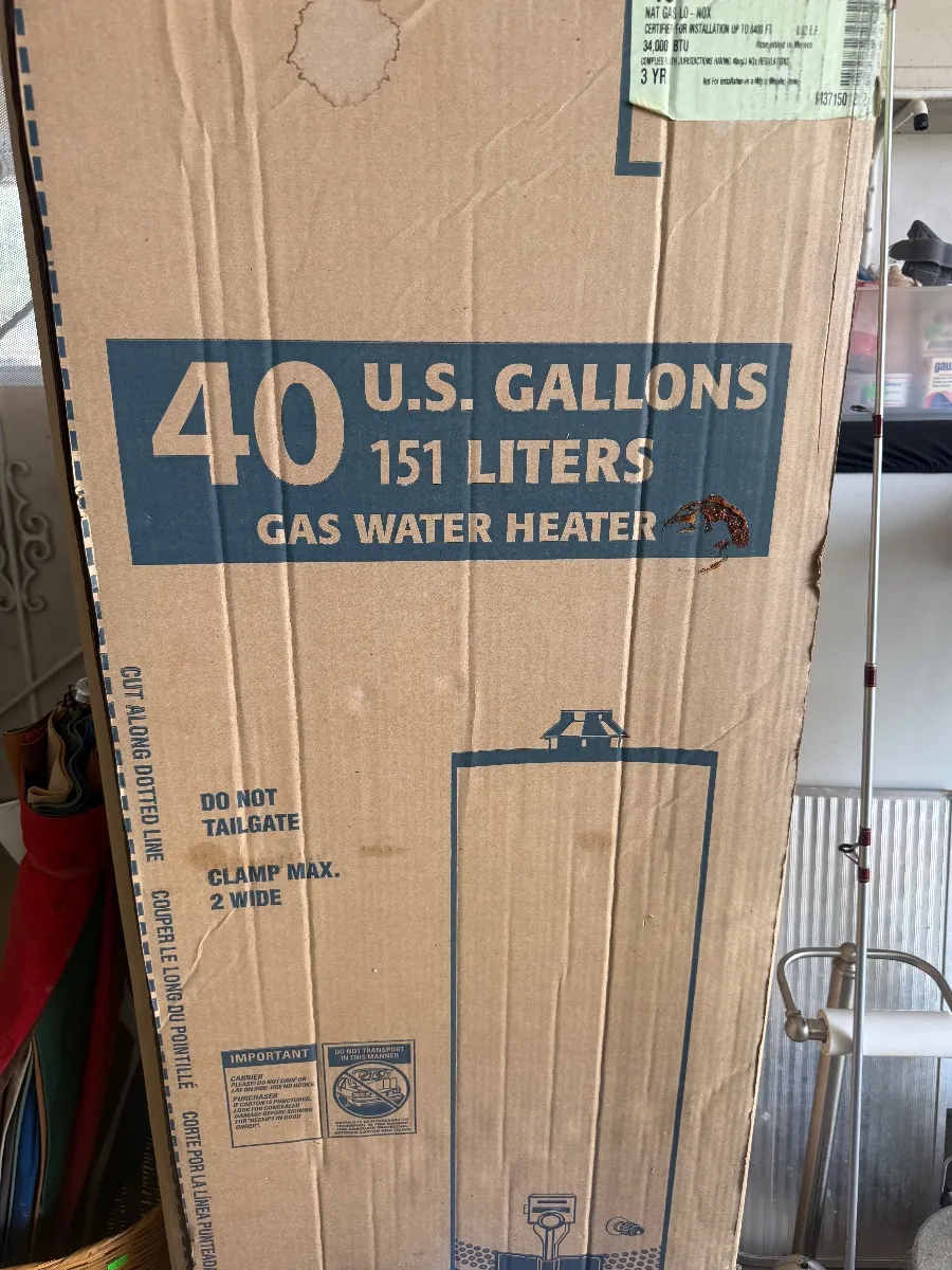 Boxed 40-gallon gas water heater
