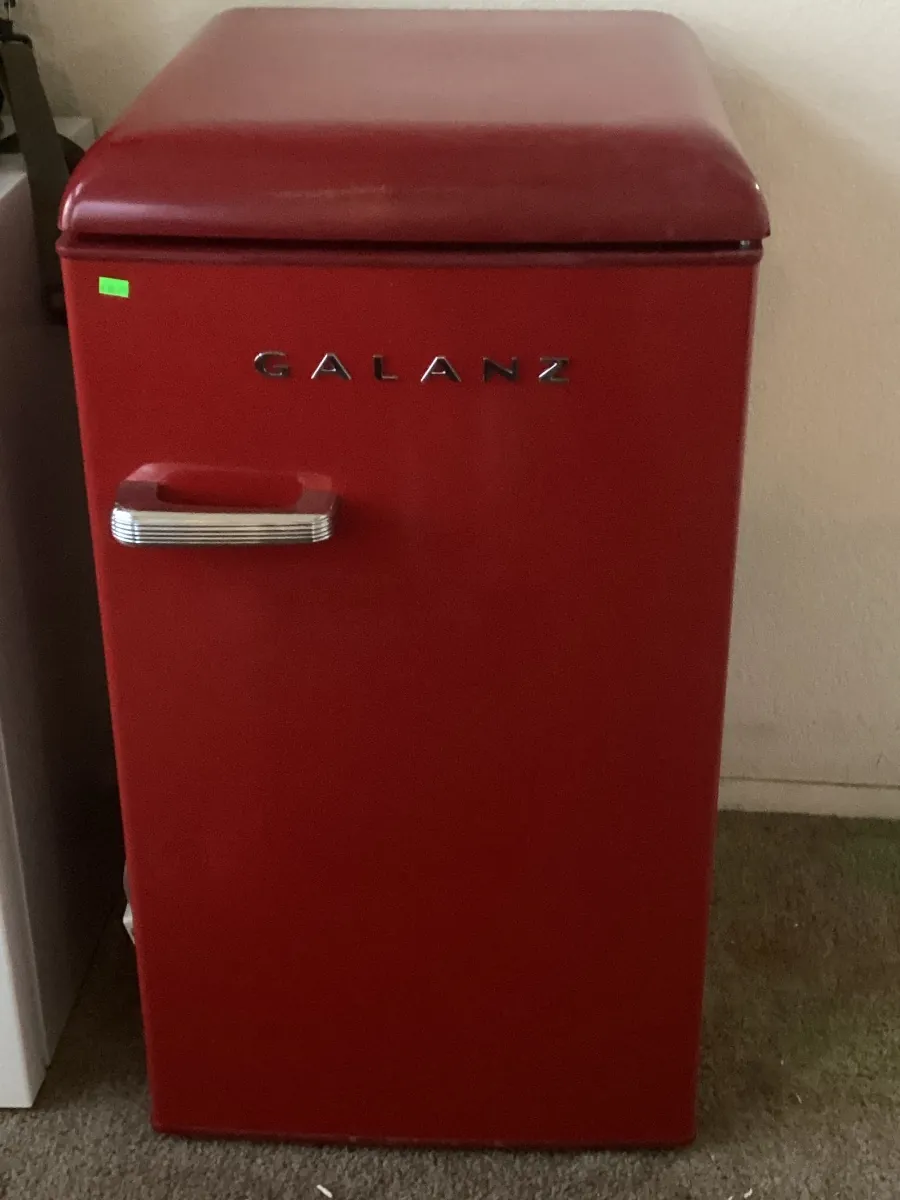 Red retro-style mini fridge
