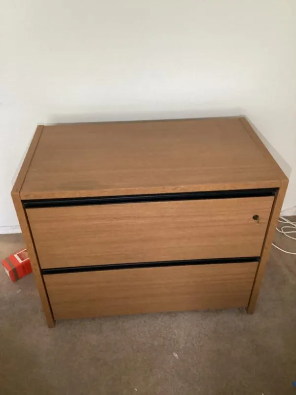 Wood-grain two-drawer lateral file cabinet