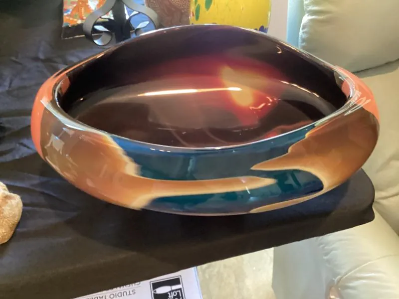 Glossy blue and copper decorative bowl