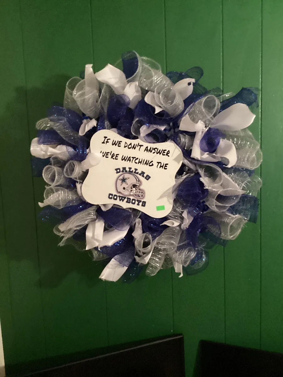 Blue and white Dallas Cowboys mesh wreath